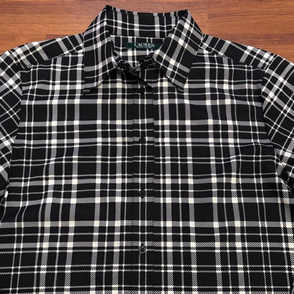 Lauren Ralph Lauren Sheer Button Up Tunic Black Plaid Oversized Top Size Medium - Picture 3 of 10